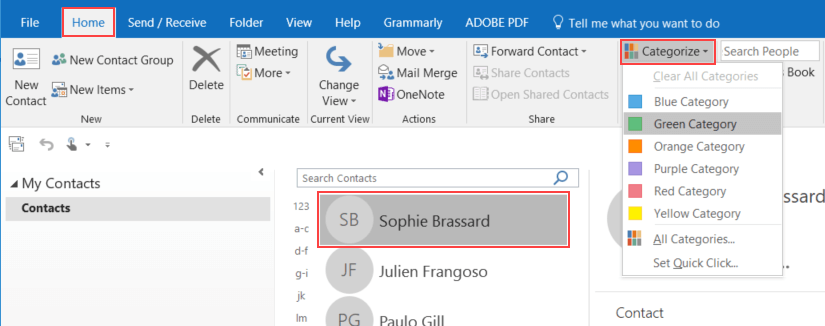 outlook for mac contacts categories not showing